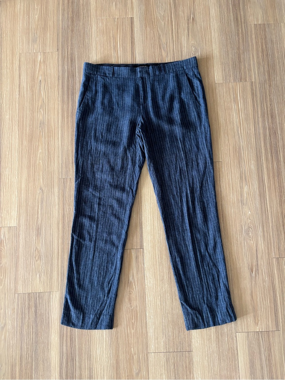 Y2K Banana Republic Pants Avery Linen Blue Stripe 8 Long Office Preppy Coastal
